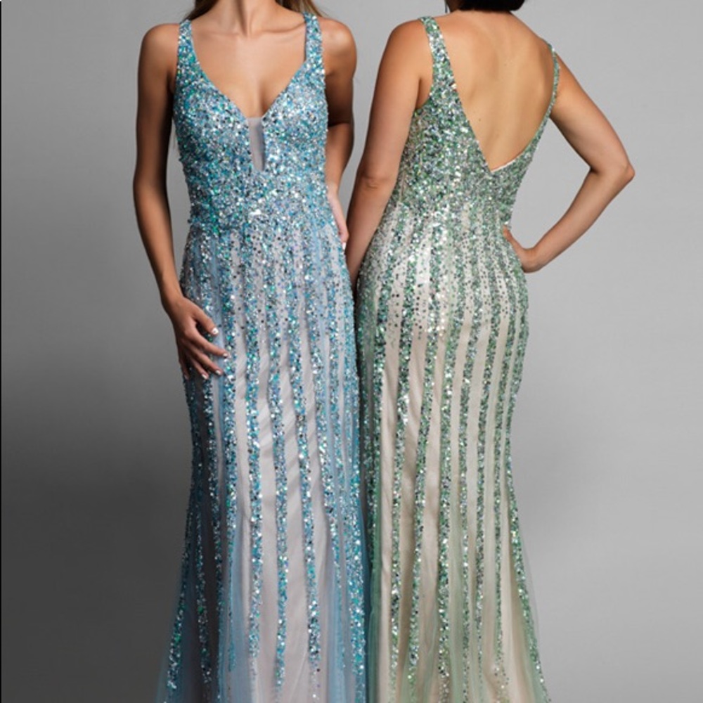 Blue Embellished Prom Gown